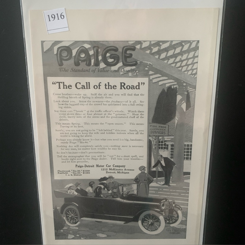 Vintage 1916 Paige Detroit Motor Car The Call of the Road Ad Advertisement